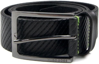 Hugo Boss Men's Otano Textured Leather Silver Buckle Belt, Black