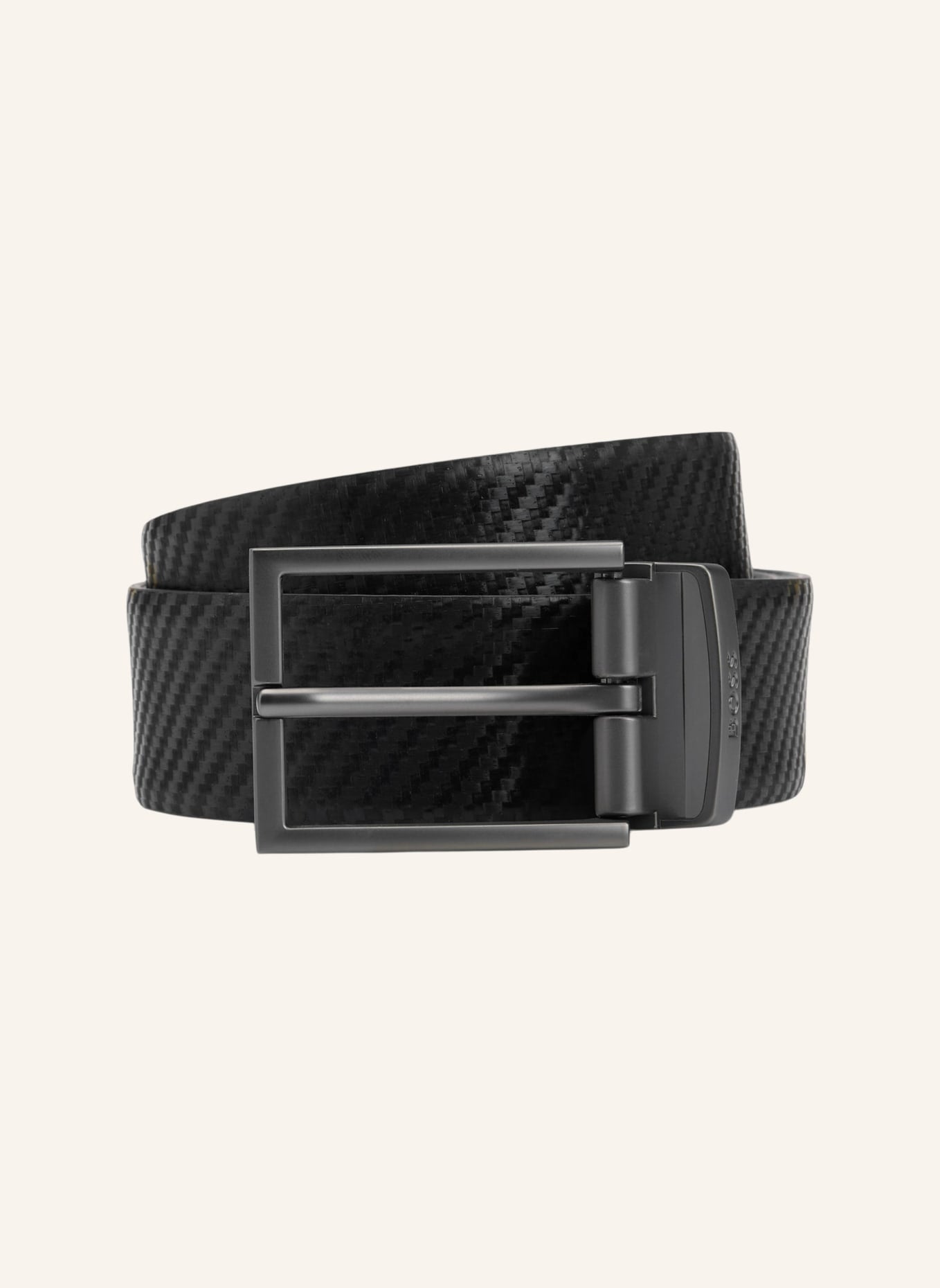 Hugo Boss Men's Otano Textured Leather Silver Buckle Belt, Black