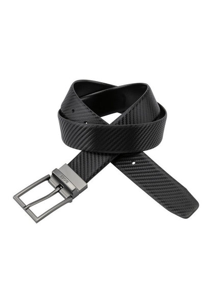 Hugo Boss Men's Otano Textured Leather Silver Buckle Belt, Black