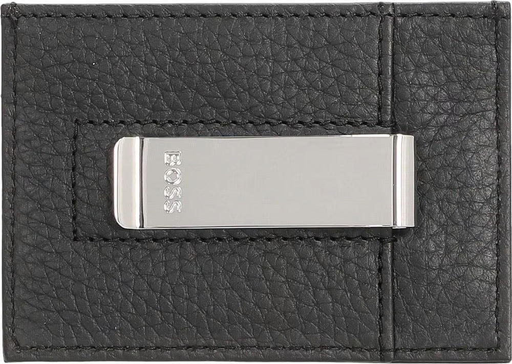 Hugo Boss Men's Crosstown Pebbled Leather Card Case w/ Money Clip, Black