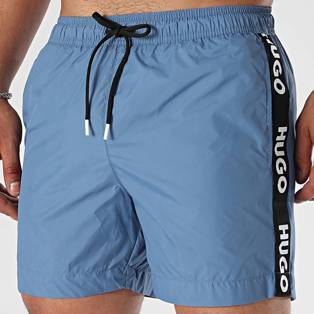 Hugo Men's Fab Logo Taping Swim Trunks, Acai Blue