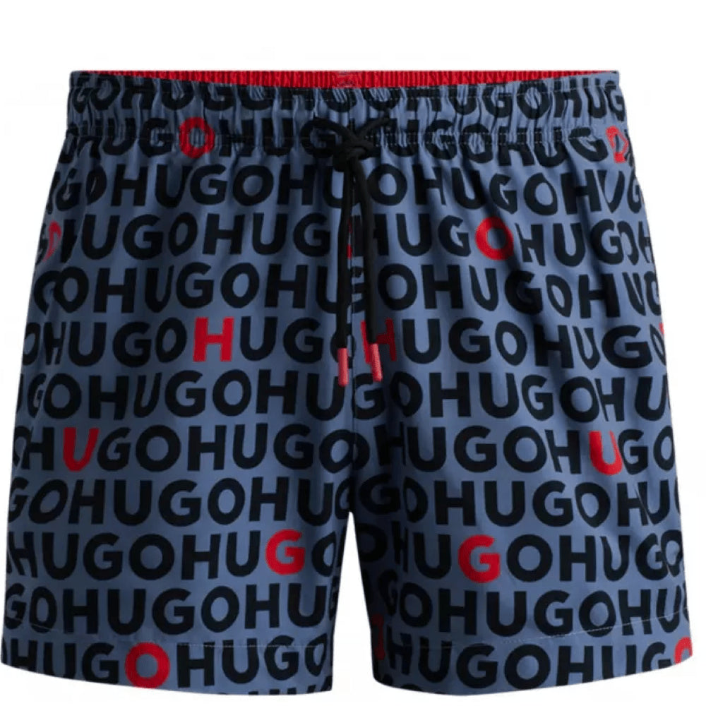 Hugo Men's Tortuga All Over Logo Swim Trunks, Acai Blue