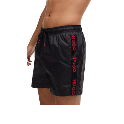 Hugo Men's Fab Logo Taping Swim Trunks, Black