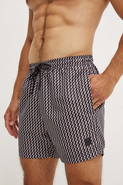 Hugo Boss Men's Vibe All Over Print Swim Trunks, Black