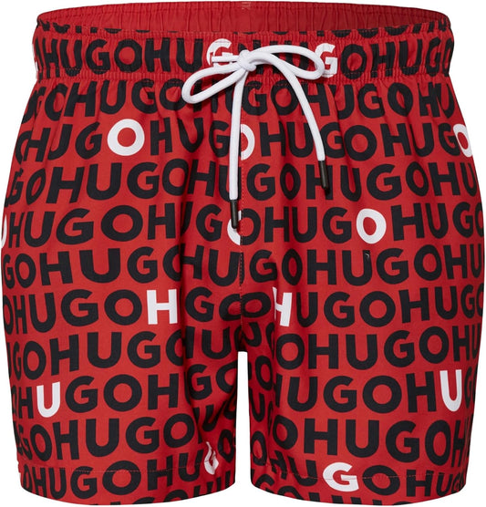 Hugo Men's Tortuga Swim Trunks, Black/Red/White