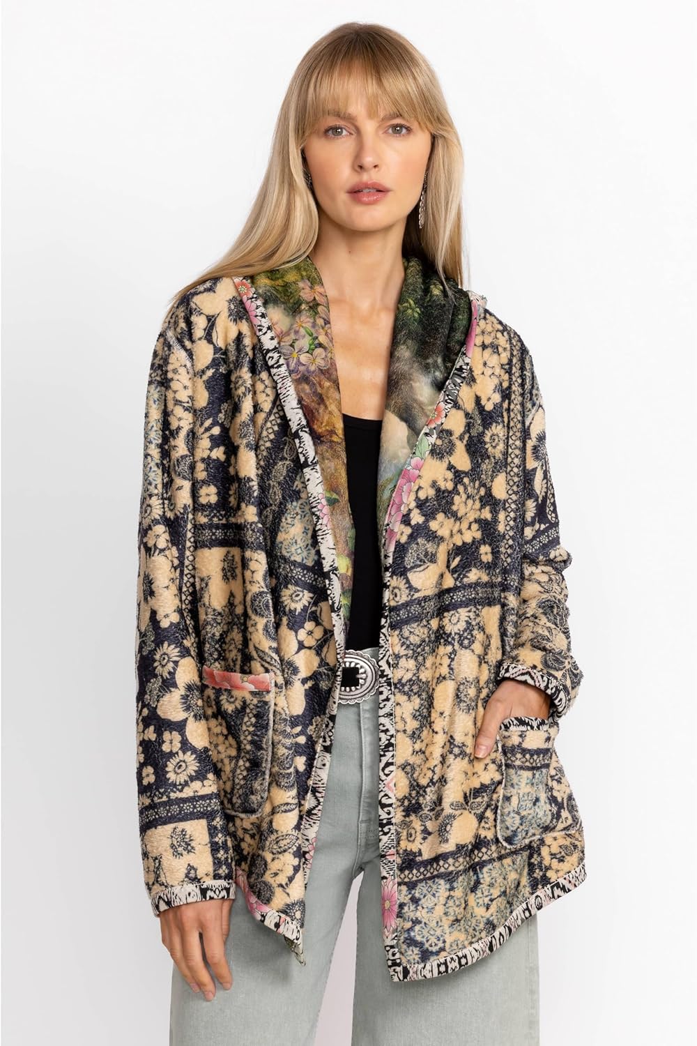 Johnny Was Women's Joan Sherpa Jacket, Rawi Scarf Print