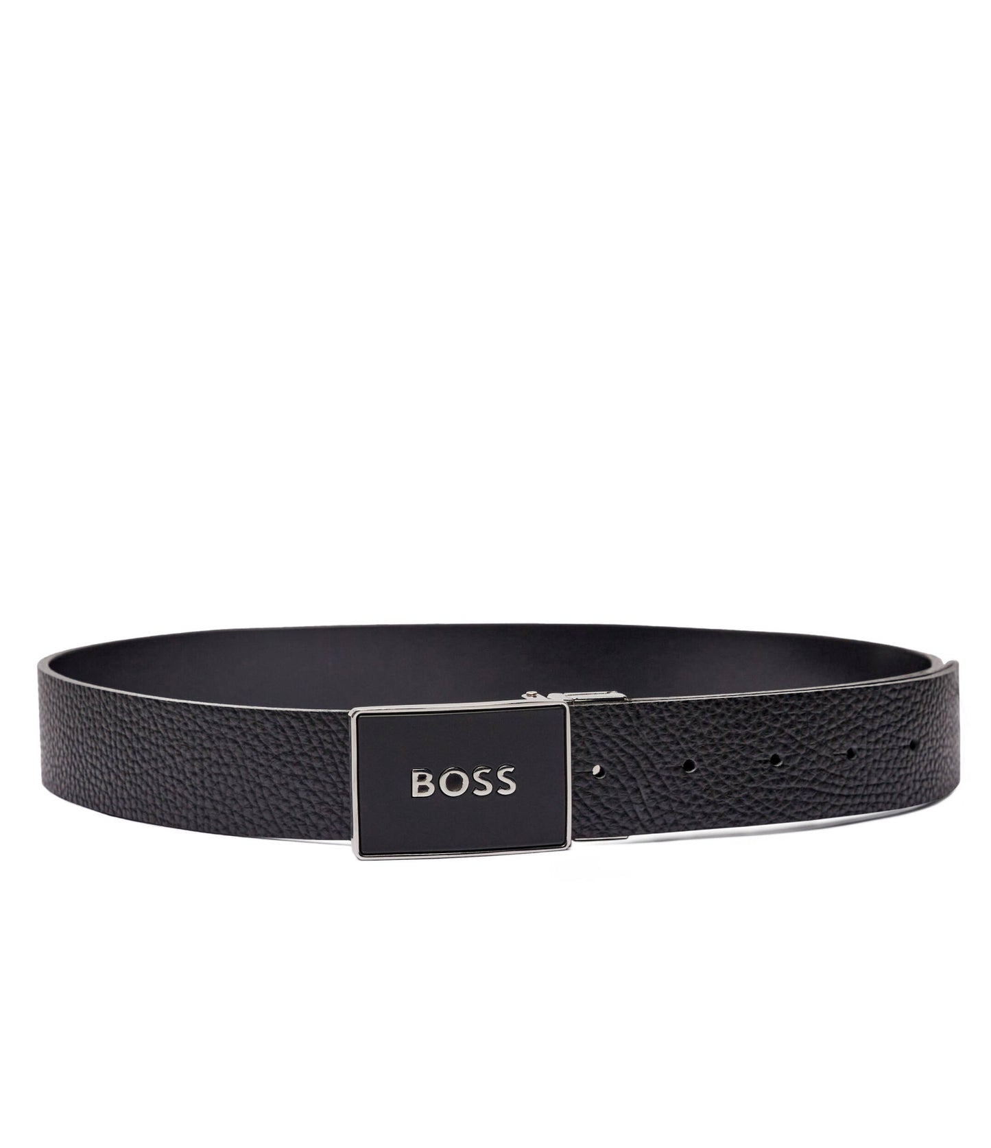 Hugo Boss Men's Icon Pebbled Leather Belt w/Logo Buckle, Black