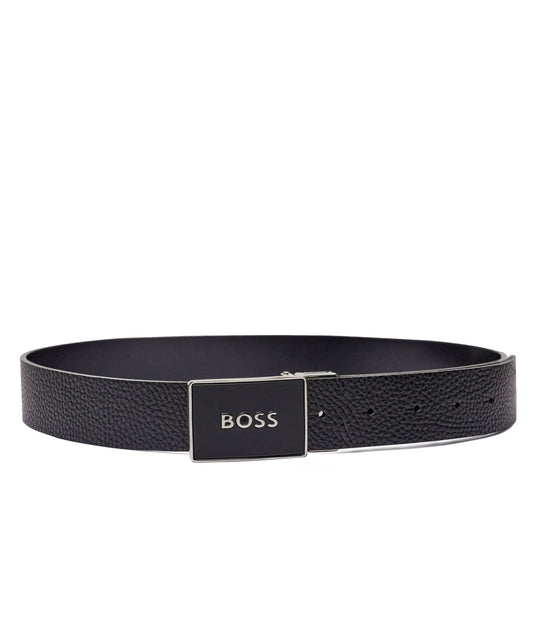 Hugo Boss Men's Icon Pebbled Leather Belt w/Logo Buckle, Black