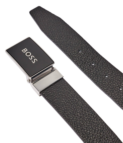 Hugo Boss Men's Icon Pebbled Leather Belt w/Logo Buckle, Black