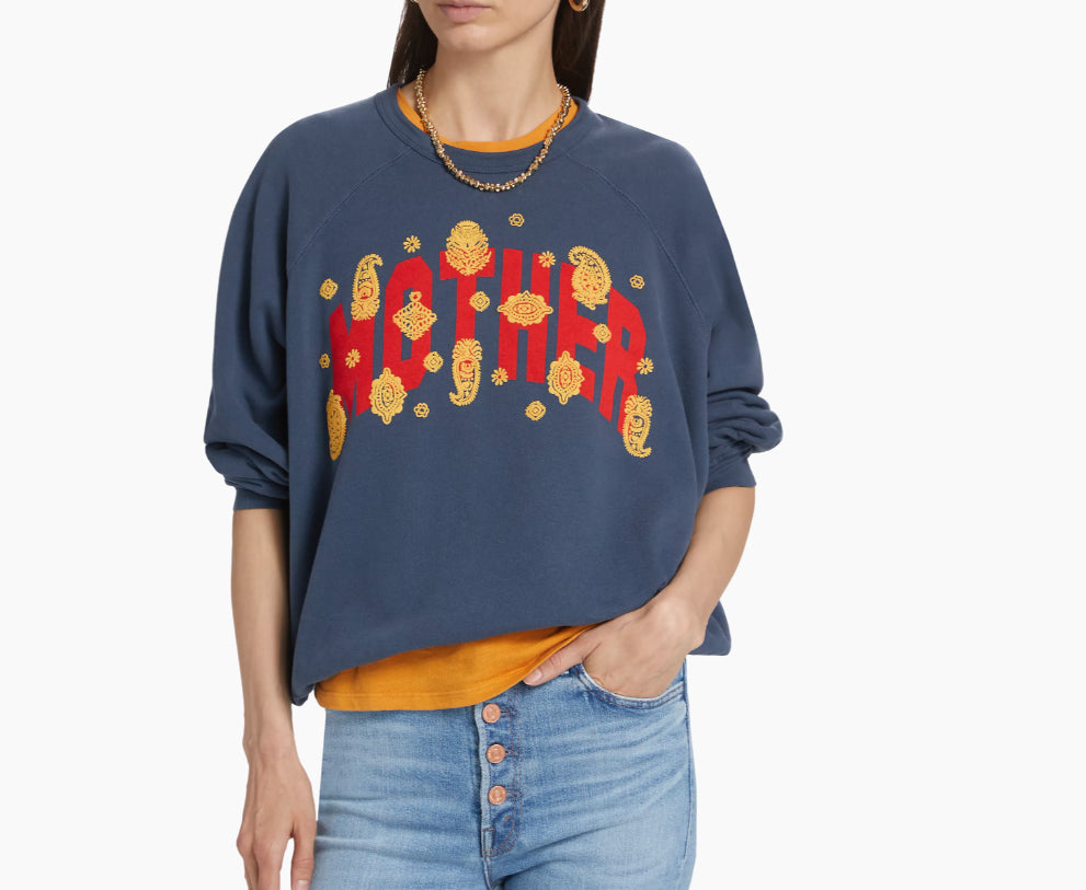 Mother Denim Women's The Biggie Concert Sweatshirt, Ply Blue Paisley