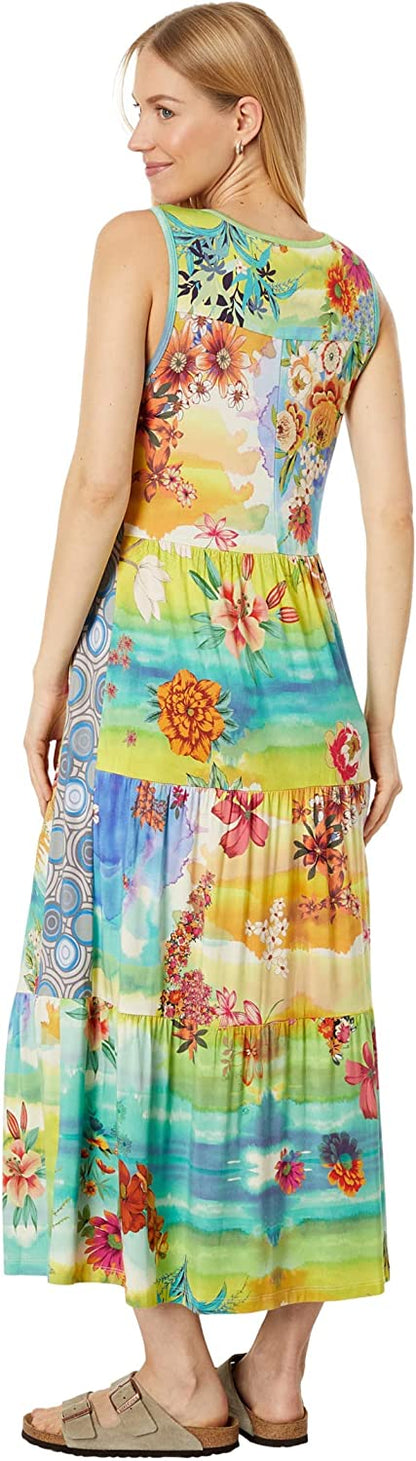 Johnny Was Tie-Dye Sleeveless Tiered Midi Dress Multi