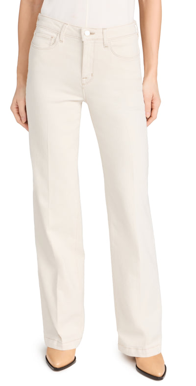 L'AGENCE Women's Scottie Wide Leg Pants, Macadamia, Off White Jeans