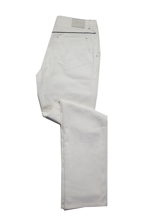 Brioni Men's Dallas White Denim Stretch Cotton Jeans