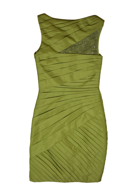 MONIQUE LHUILLIER Pleat Silk Party Cocktail Mini Bandage Dress, Green