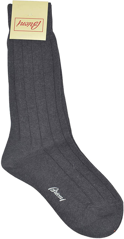 Brioni Men's Gray 100% Cotton Ribbed Knit Socks