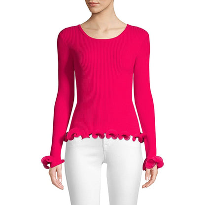 MILLY Women's Sweater Wired Edge Long Sleeves Pullover Raspberry Pink