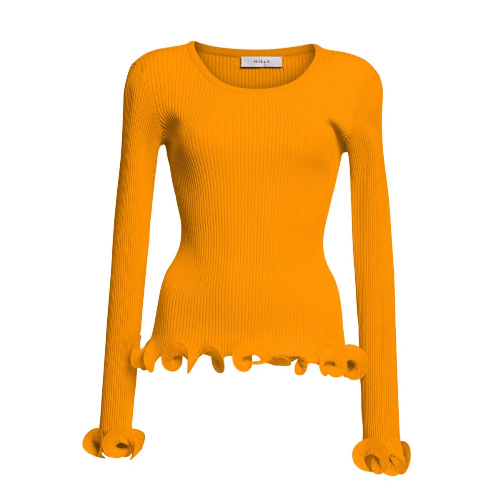 MILLY Women's Tangerine Wired Edge Ribbed Knit Pullover Sweater