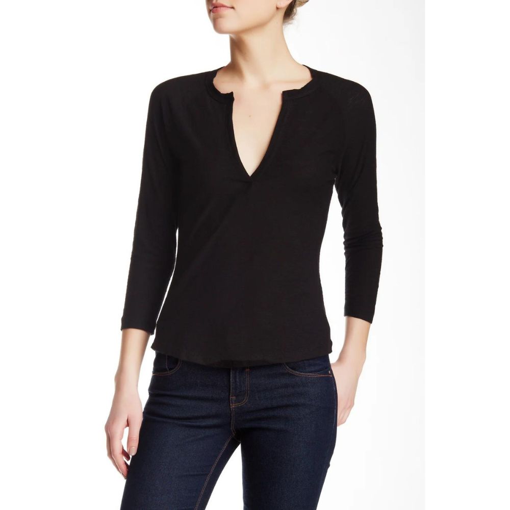 James Perse Black Split Neck Raglan T-Shirt