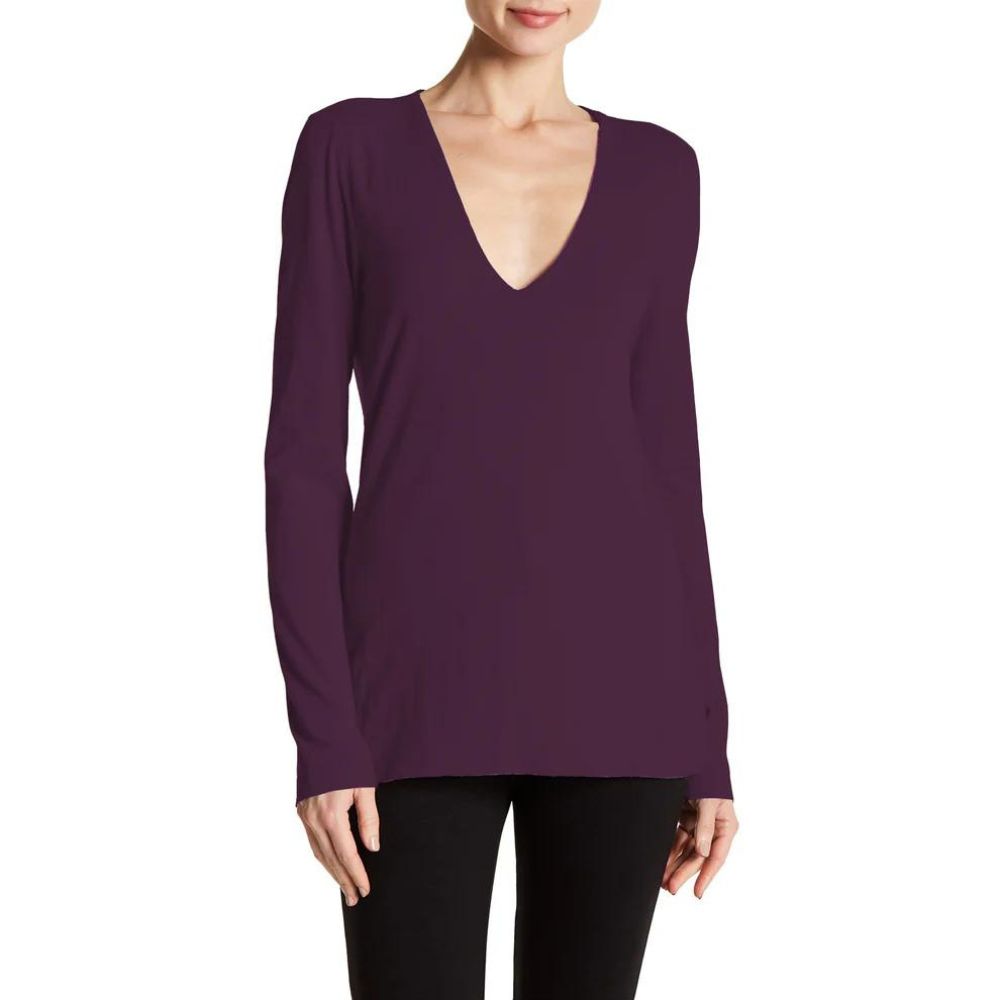 James Perse Plum V-Neck Long Sleeve T-Shirt