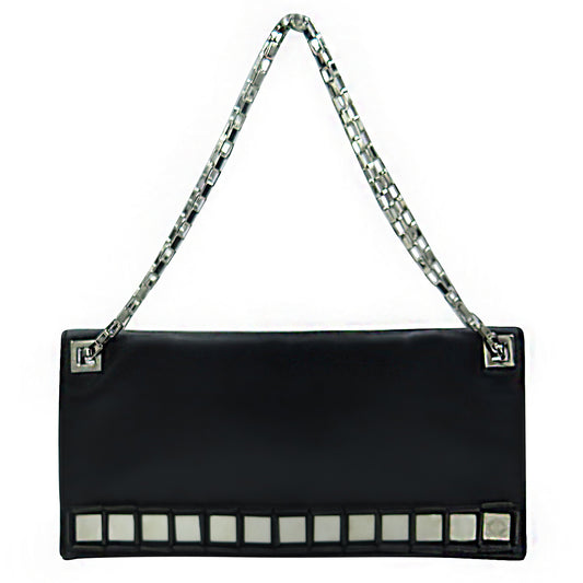 Tomasini Black Leather Mirror Embellished Clutch