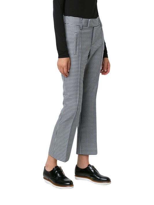 Smythe Women's Navy Check Wool Blend Crop Flare Trousers