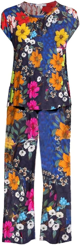 Johnny Was Archimal Cap Sleeve Crop Pajama Set Multi