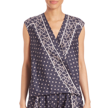 3.1 Phillip Lim Women's Navy Silk Scarf Printed Top