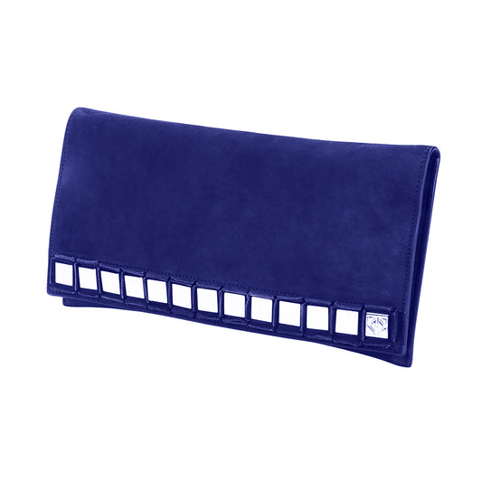 Tomasini Suede Mirror Embellished Clutch, Blue