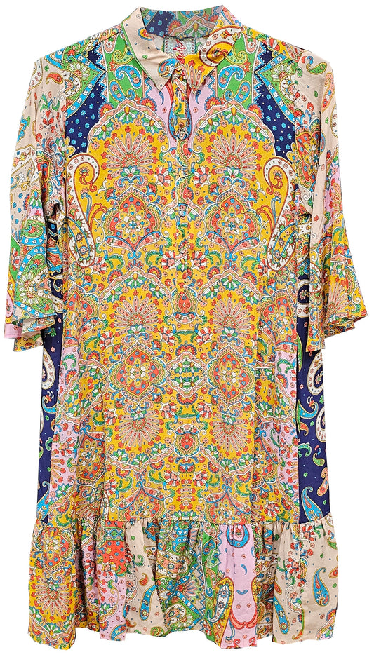 Johnny Was Women Mini Dress Braemar Eleon Multicolor Long Sleeves