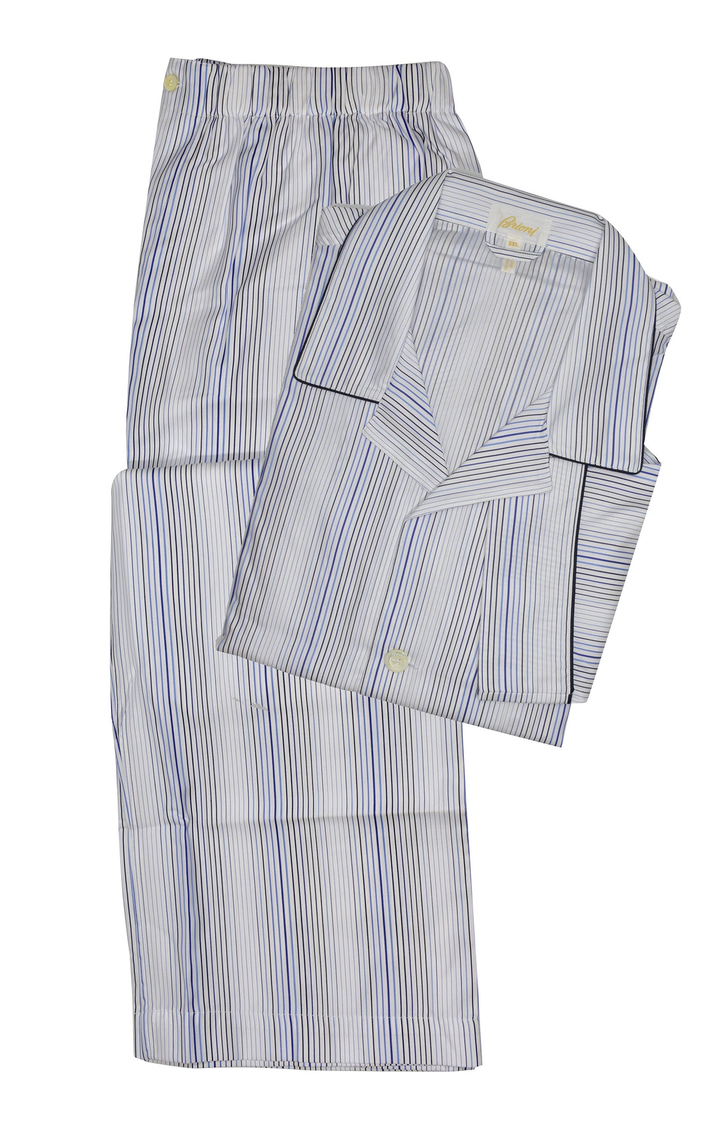 Brioni Men Sleepwear Blue White Striped 100% Cotton Pajamas Set