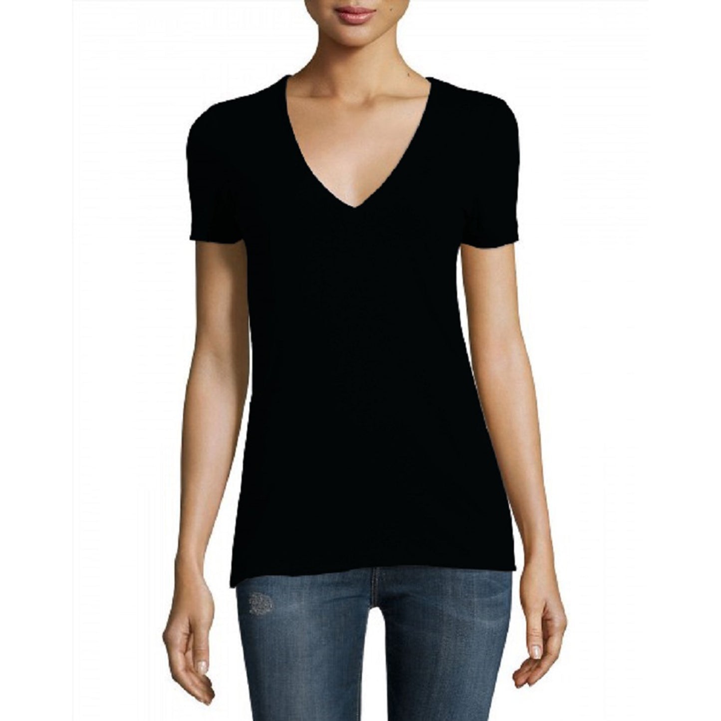 James Perse Women's Black V-Neck Short Sleeve T-Shirt