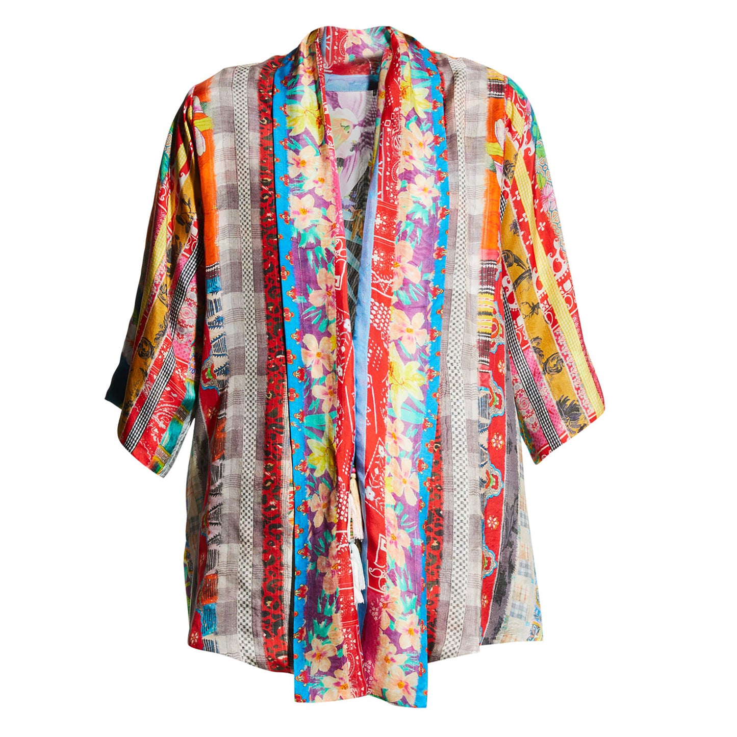 Johnny Was Women's Anastasia Multi Color Silk Loose Fit Kimono Top Blouse Open Fit