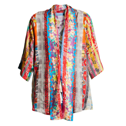 Johnny Was Women's Anastasia Multi Color Silk Loose Fit Kimono Top Blouse Open Fit