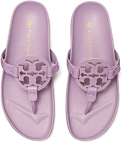 Tory Burch Women's Miller Cloud Metallic Lilac Leather Thong Slides Sandals Shoe