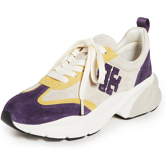Tory Burch Good Luck Trainer Sneakers Lace Up New Cream Purple Suede Leather