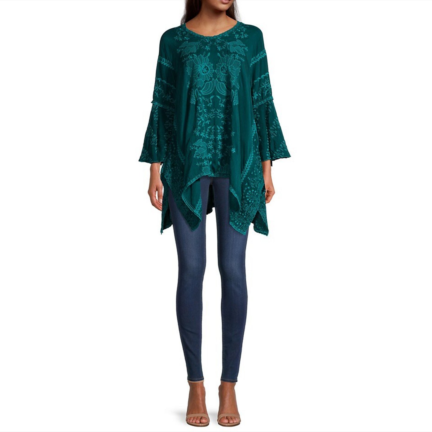 Johnny Was Temperty Lorelai Tunic Lakeside Embroidered Asymmetrical Hem