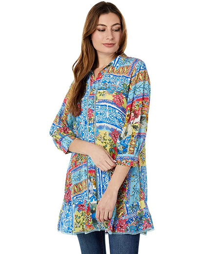 Johnny Was Mid Summer Sednea Multi Color Ruffle Trim Tunic