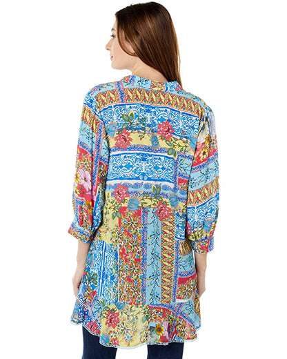 Johnny Was Mid Summer Sednea Multi Color Ruffle Trim Tunic