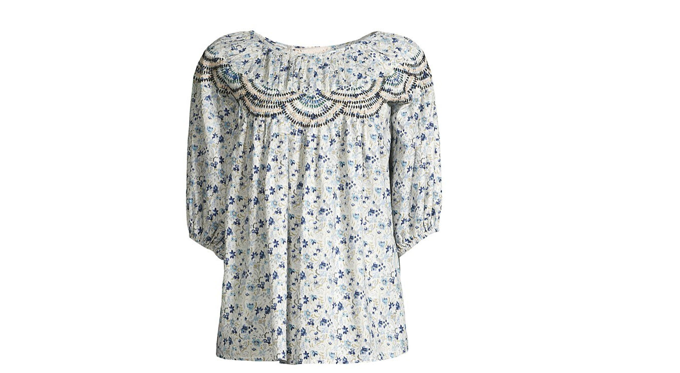 Johnny Was Womens Blouse Blue Floral Tatiana Top Peasant Ladies