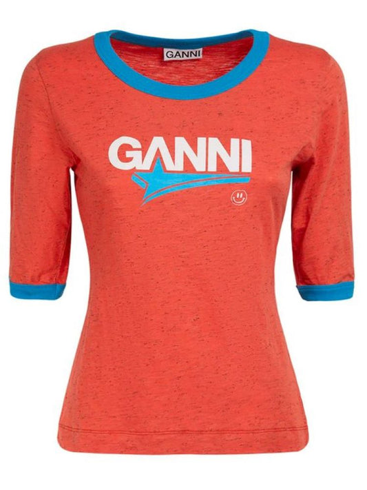 Ganni Melange Cotton Jersey Paprika