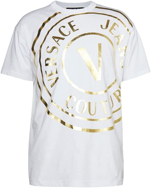 Versace Jeans Couture Men's White Gold Circle Logo Short Sleeve T-Shirt