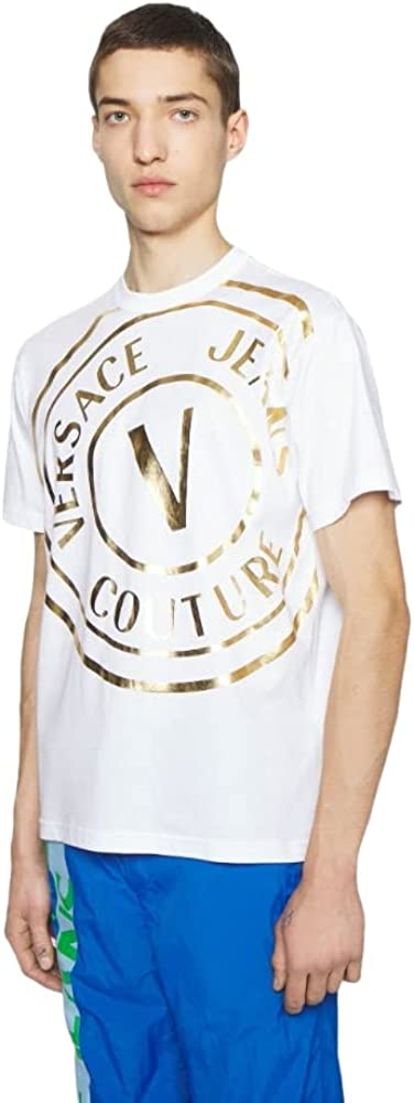 Versace Jeans Couture Men's White Gold Circle Logo Short Sleeve T-Shirt