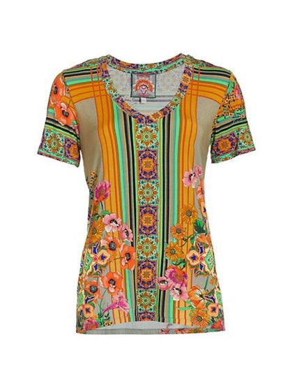 Johnny Was Women's Paisley Design V-Neck Short Sleeve Bamboo Knit Tee