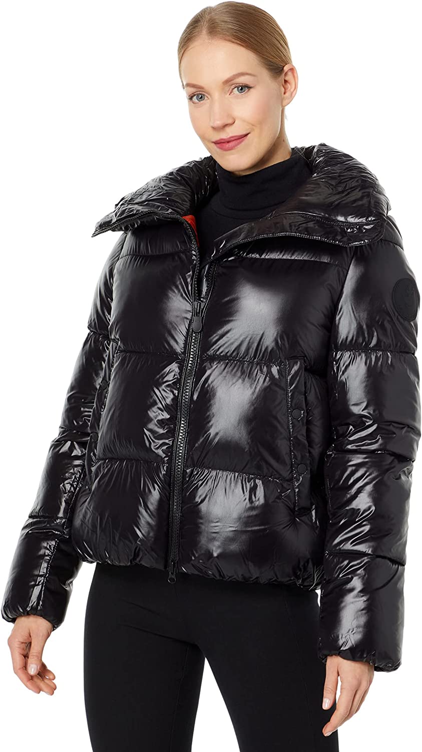 Save The Duck Isla - High Gloss Funnel Neck Puffer Black
