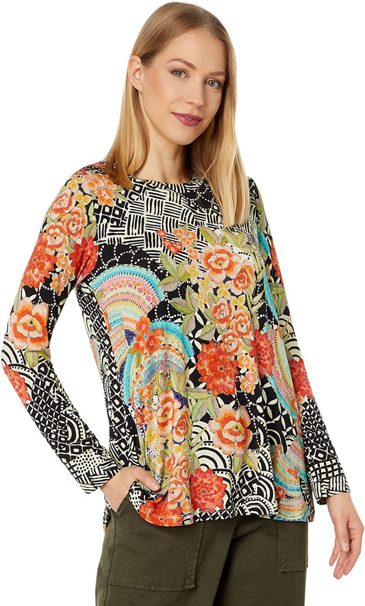 Johnny Was Women's Sunrise Favorite L/S Crew Neck Swing TEE, Multicolor