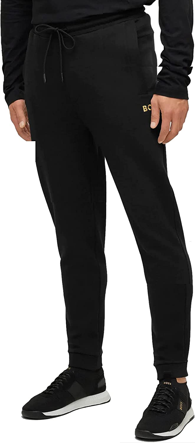 HUGO BOSS Men's Tonal Regular Fit Cotton Cuff Sweatpants, Coal Black