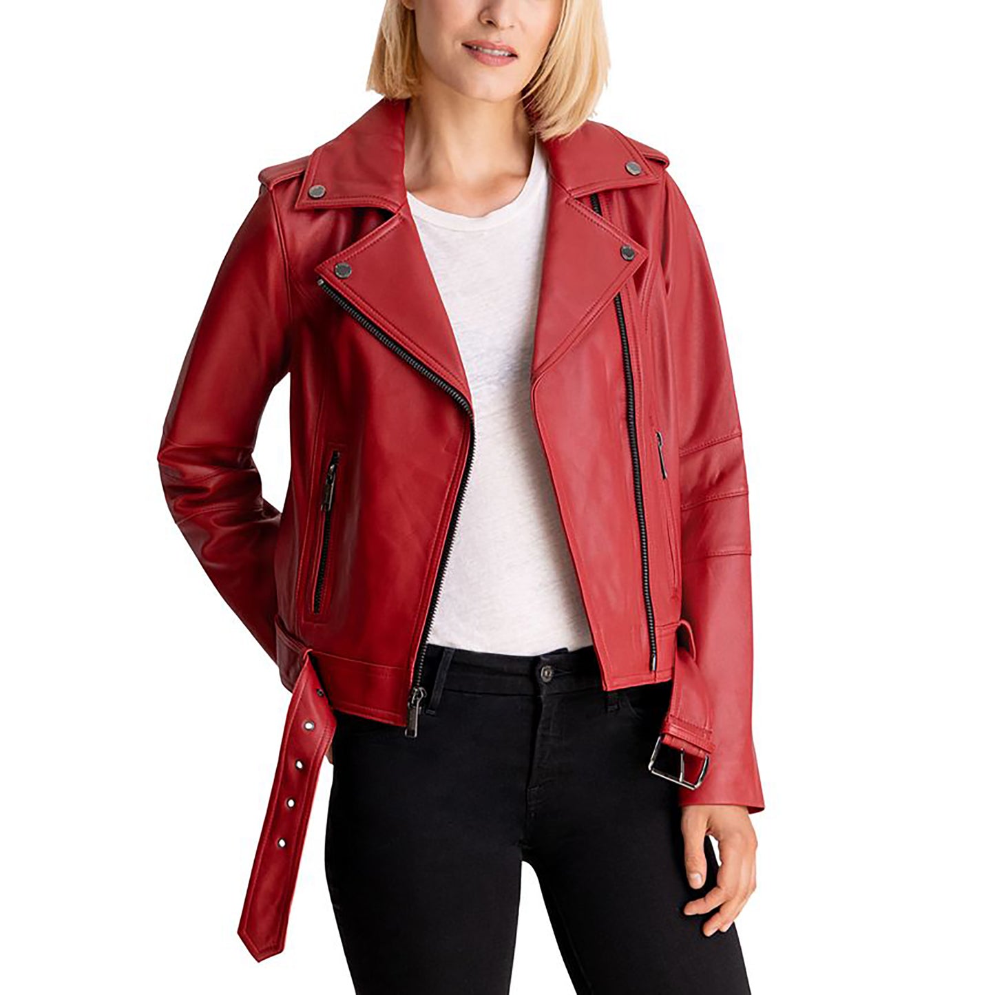 Michael Kors women's Moto Leather Jacket-Scarlet