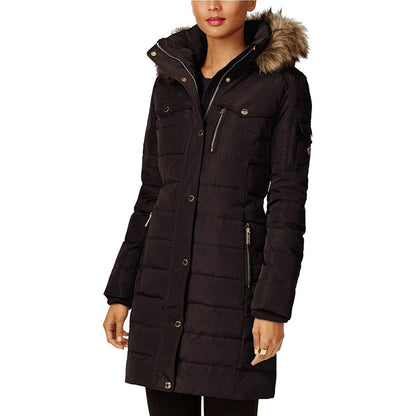 Michael Michael Kors Women's Chocolate Brown 3/4 Down Puffer Coat with Hood