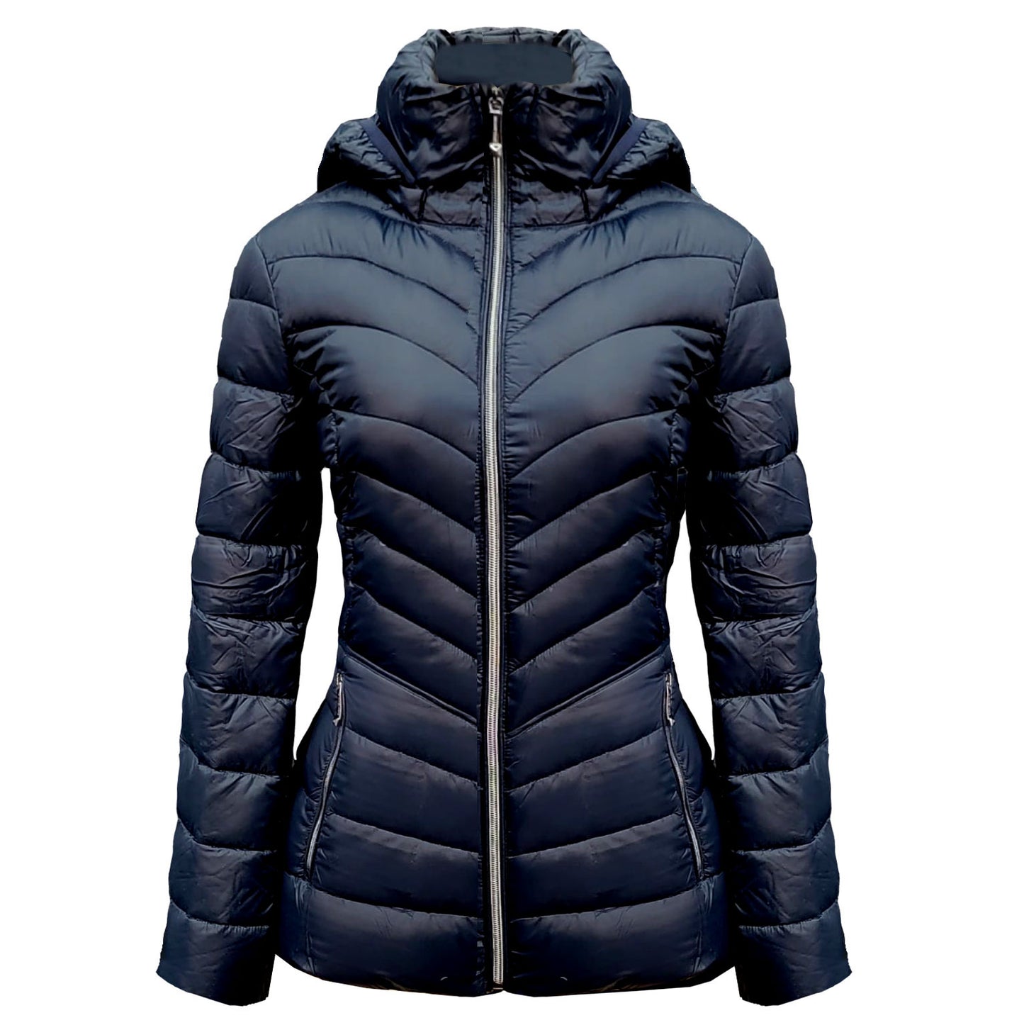 Michael Michael Kors Navy Blue Down Hooded Packable Quilted Coat Jacket