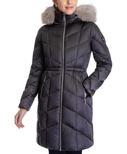 Michael Michael Kors Women's Black Lightweight 3/4 Hooded Puffer Coat